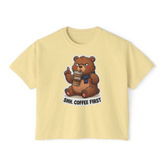 Women’s Boxy Tee — Grumpy Bear Coffee First Graphic