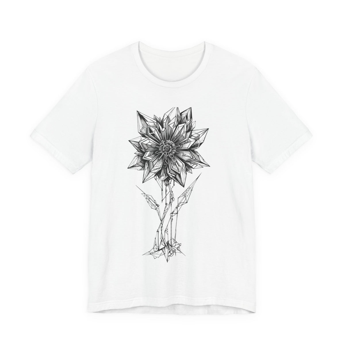 Floral Mandala Line Art Tee — Intricate Black & White Flower Graphic Shirt