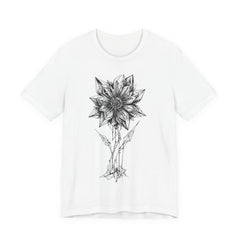 Floral Mandala Line Art Tee — Intricate Black & White Flower Graphic Shirt