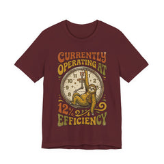 Sloth 12% Efficiency T-Shirt — Funny Retro Lazy Animal Graphic Tee