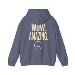 Wow. Amazing. Hoodie — Minimal Sarcastic Graphic Pullover with Neutral Emoji