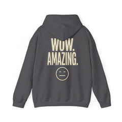 Wow. Amazing. Hoodie — Minimal Sarcastic Graphic Pullover with Neutral Emoji