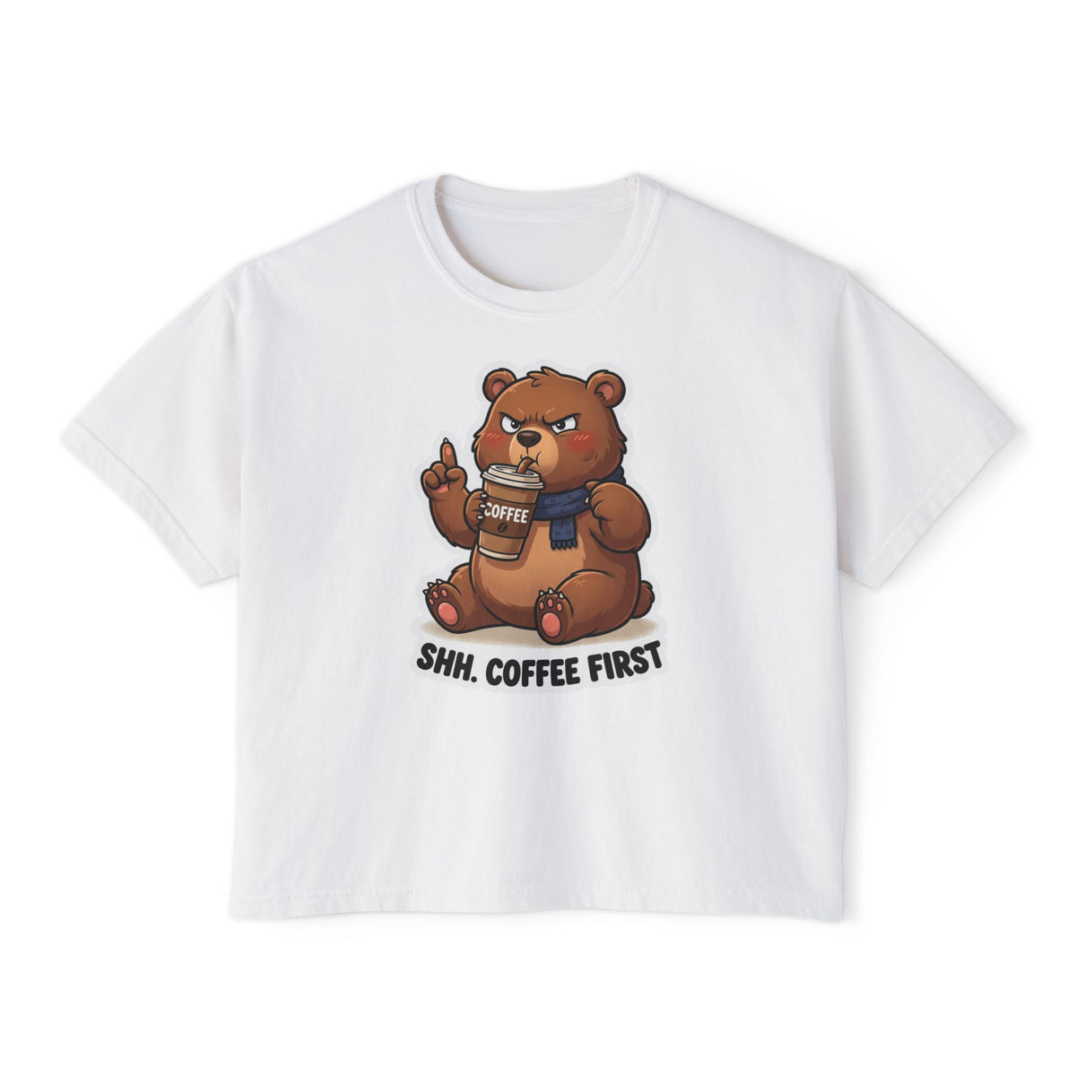 Women’s Boxy Tee — Grumpy Bear Coffee First Graphic