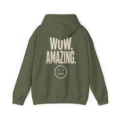 Wow. Amazing. Hoodie — Minimal Sarcastic Graphic Pullover with Neutral Emoji