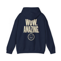 Wow. Amazing. Hoodie — Minimal Sarcastic Graphic Pullover with Neutral Emoji