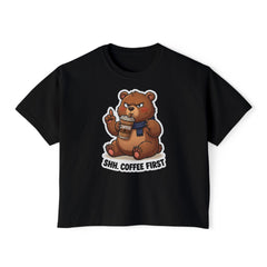 Women’s Boxy Tee — Grumpy Bear Coffee First Graphic