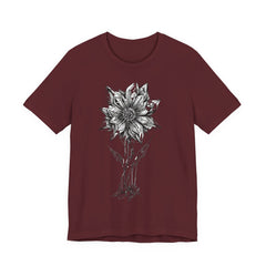 Floral Mandala Line Art Tee — Intricate Black & White Flower Graphic Shirt