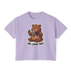 Women’s Boxy Tee — Grumpy Bear Coffee First Graphic
