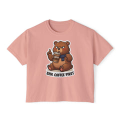 Women’s Boxy Tee — Grumpy Bear Coffee First Graphic