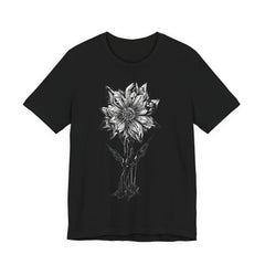Floral Mandala Line Art Tee — Intricate Black & White Flower Graphic Shirt