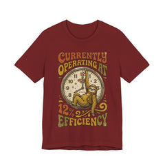 Sloth 12% Efficiency T-Shirt — Funny Retro Lazy Animal Graphic Tee