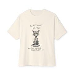 Please Do Not Disturb Cat Tee — 'I Am Disturbed Enough Already' Oversized Boxy T‑Shirt