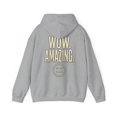 Wow. Amazing. Hoodie — Minimal Sarcastic Graphic Pullover with Neutral Emoji